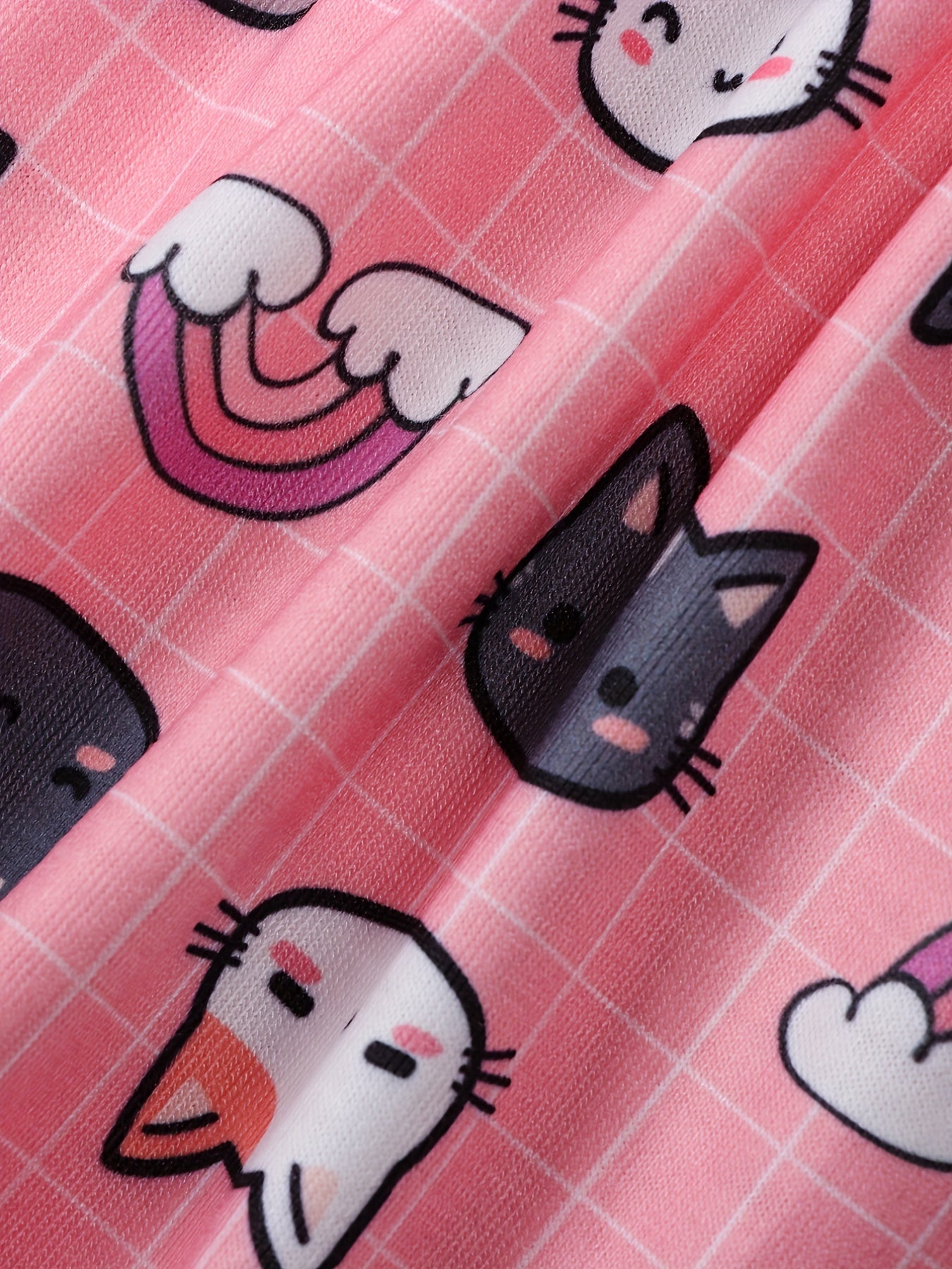 Baby Girls Water Ripple & Cartoon Cat Flared Trousers 2pcs