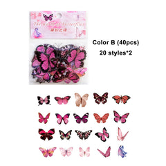 40pcs Waterproof Butterfly Stickers for DIY Journals Scrapbook
