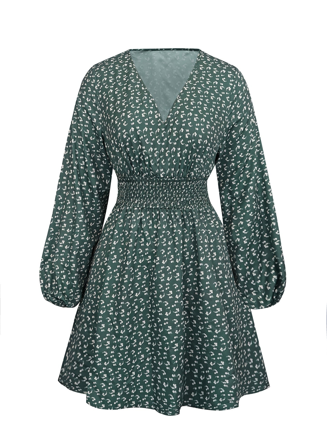 Casual Dress Women's Plus Ditsy Print Lantern Sleeve Dress