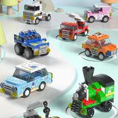 8pcs City Mini Building Blocks Set w/ Urban Landscape Vehicles