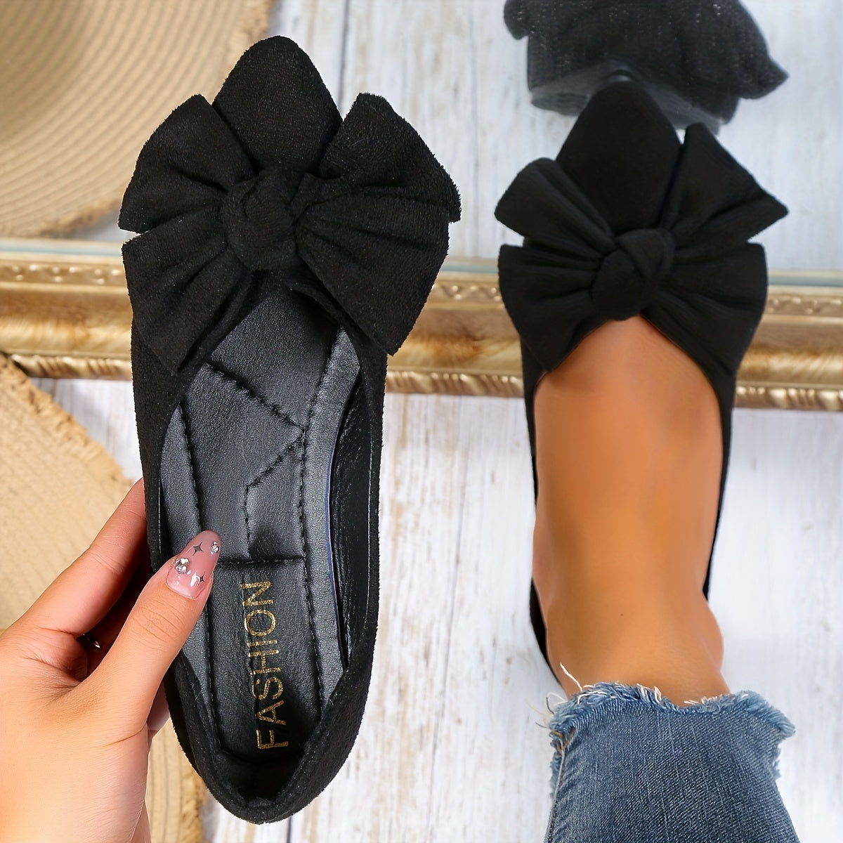 Bowknot Flat Shoes Pointed Toe Slip On Soft Ballet Flats