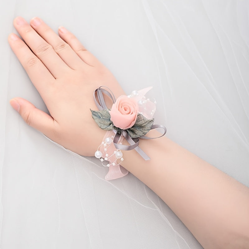 Bridesmaid Wrist Flowers Faux Pearl Bracelet Wedding Supply
