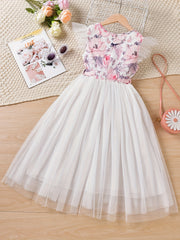 Girls Mesh Overlay Belted Princess Dress for Party Beach Vacation