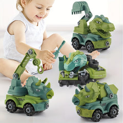 4pcs Dino Assembly Engineering Car Toy Disassembly T-Rex Triceratops Excavator