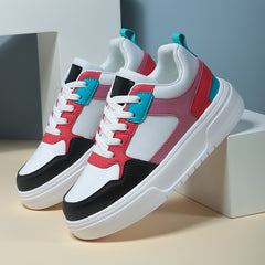 Women's Chunky Faux Leather Sneakers for Outdoor Sports