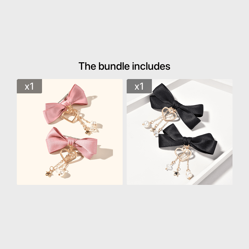 2pcs Girls Bowknot Hair Clips Stars & Hearts Pendant Hairpins