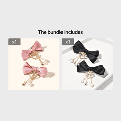 2pcs Girls Bowknot Hair Clips Stars & Hearts Pendant Hairpins