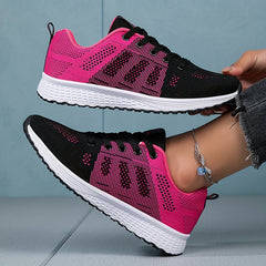 Women's Running Shoes Flying Woven Lace Up Sneakers