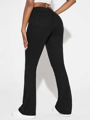 High Waist Flared Jeans High Rise Bell Bottom Slash Pockets