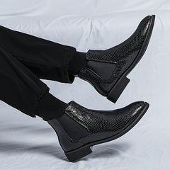 Men's Pointed Toe Chelsea Boots Slip On Ankle Dress Shoes