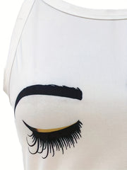 Eye & Eyelash Print Neck Tank Top Women's Sleeveless Top