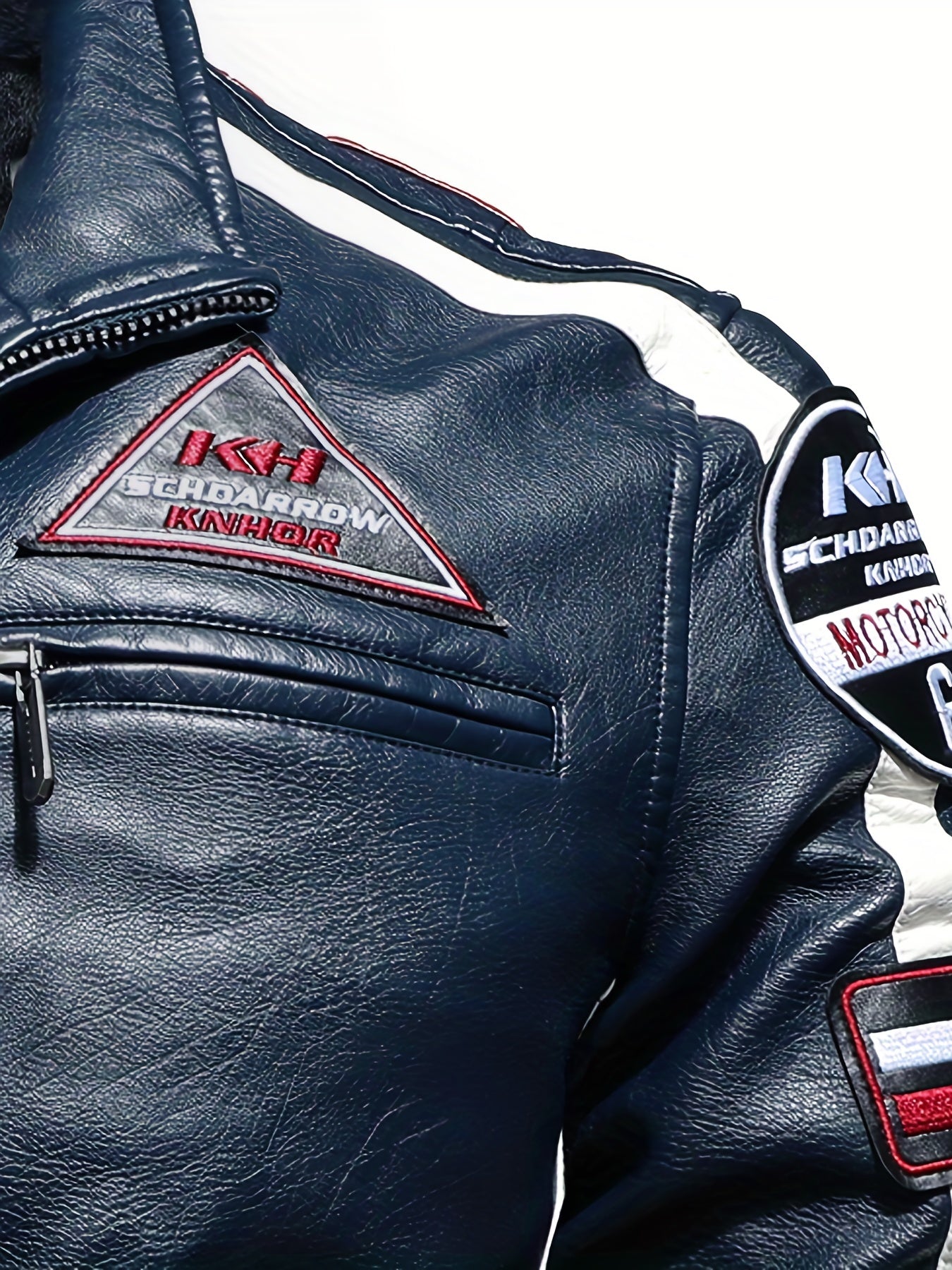 Men's PU Leather Cycling Zip Up Jacket Fleece Collar Motor Racer