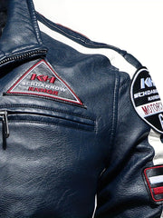 Men's PU Leather Cycling Zip Up Jacket Fleece Collar Motor Racer