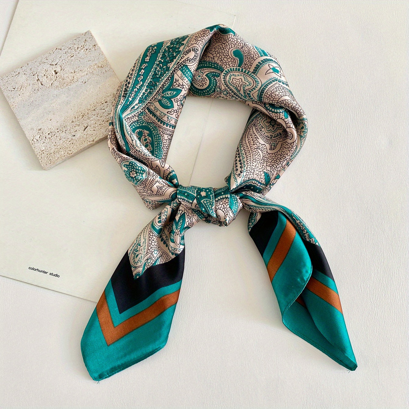 Vintage Satin Square Scarf Paisley Print Large Shawl Bandana