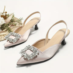 Rhinestone Kitten Heel Satin Sandals