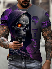 Skull Head 3D Print Men's Halloween Graphic Round Neck T Shirt