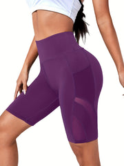 Women's High Waist Biker Shorts w/ Mesh Pocket Gym Activewear
