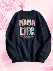 Mama Life Print Crew Neck Sweatshirt for Women