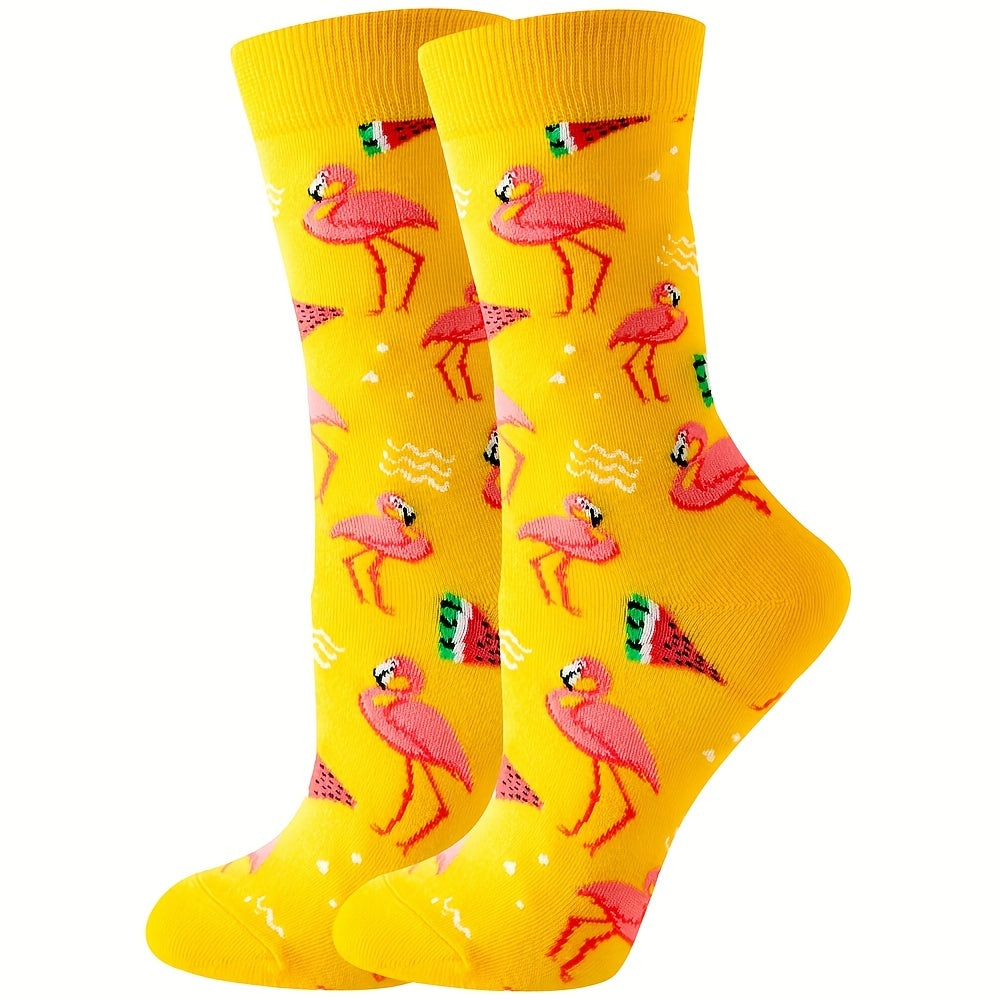 Flamingo Print Mid Tube Socks Women's Stockings