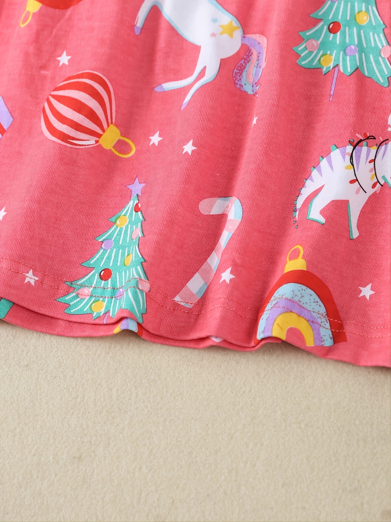 Girls Unicorn Christmas Tree Print Cotton Dress