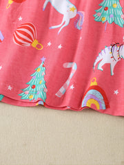 Girls Unicorn Christmas Tree Print Cotton Dress