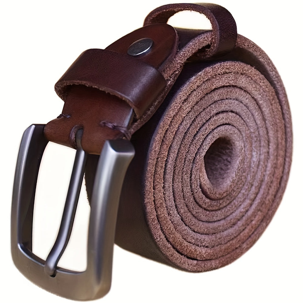 Cowhide Belt Buckle Retro Men's Leather Casual Jeans Whole Cut Suit Dad Belt