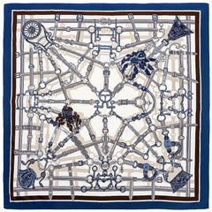 Metal Chain Printed Square Scarf Silk Feeling Satin Warm Shawl
