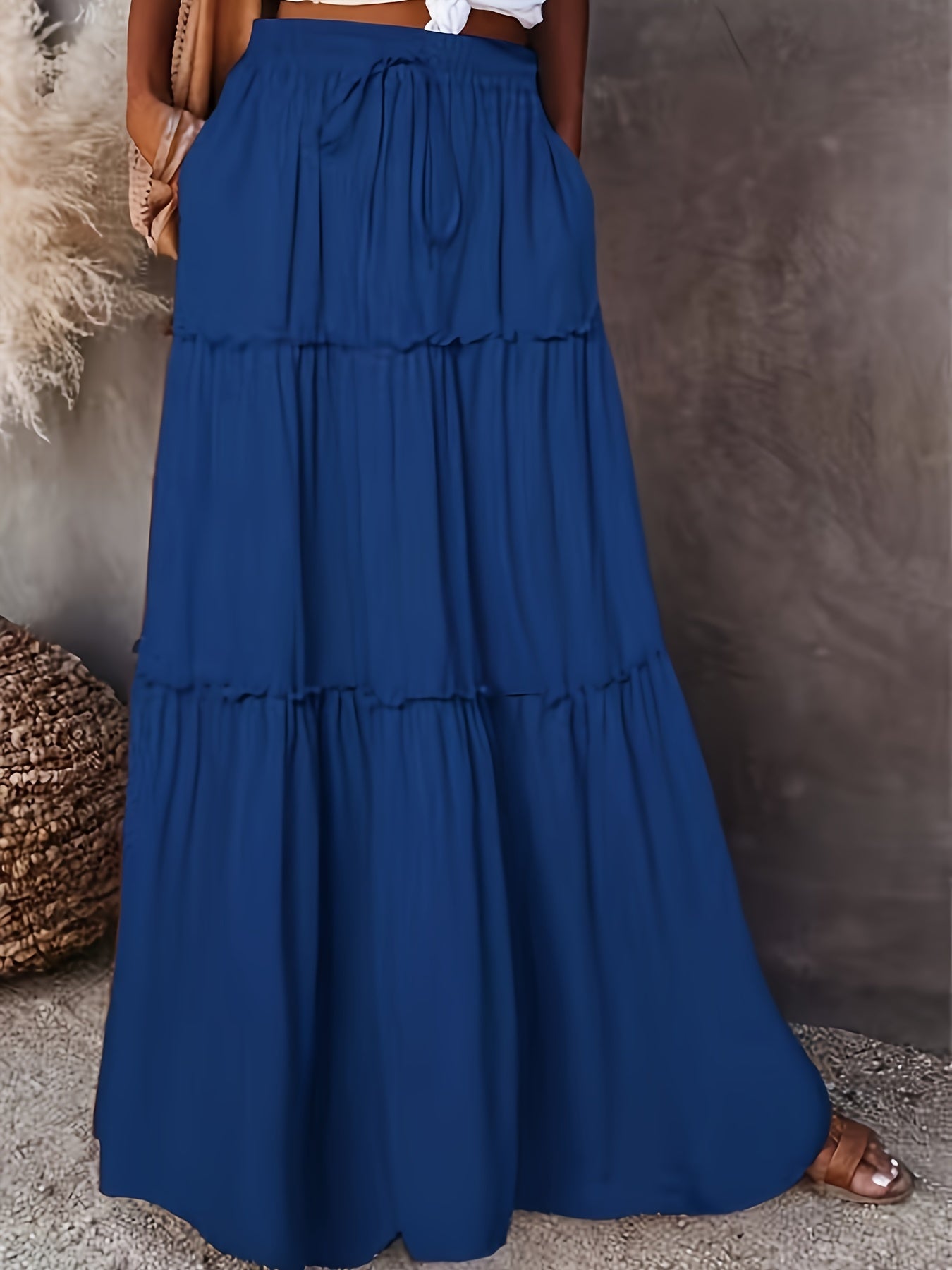 Boho Skirt Smock Maxi Elastic High Rise Drawstring