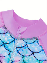 Mermaid Swimsuit Fish Scale Print Long Sleeve Bathing Suit UPF 50