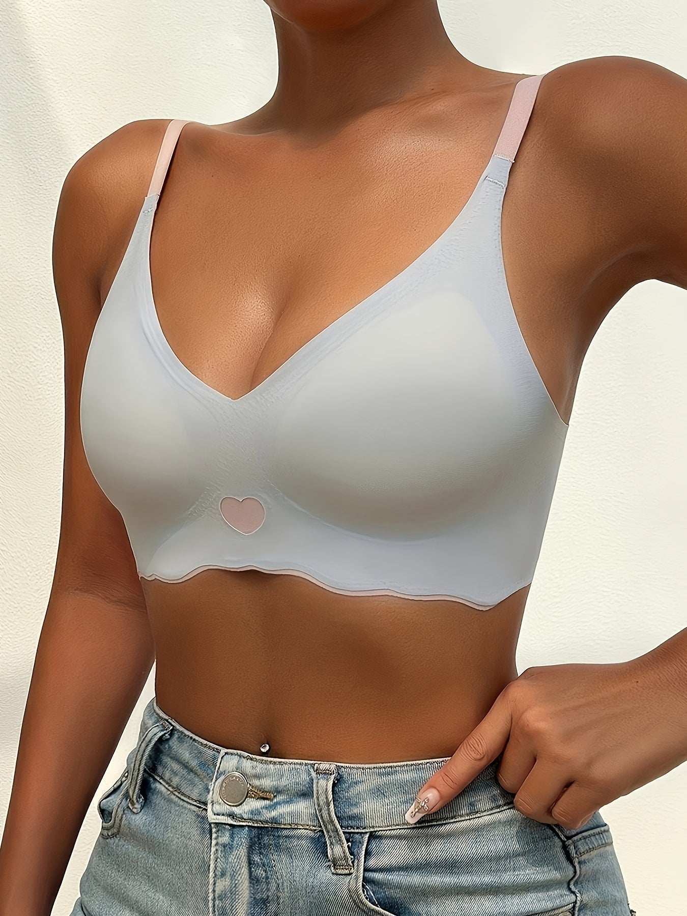 3pcs Heart Print Wireless Push Up Bras Comfy & Breathable Women's Lingerie