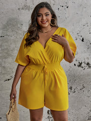 Solid Batwing Sleeve Romper with Pockets