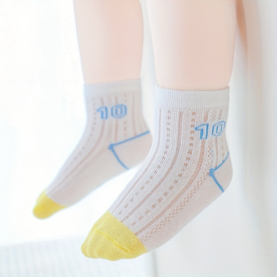 5pairs Baby Boys Kids Mesh Breathable Crew Socks for Spring and Summer