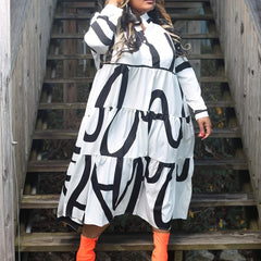 Geometric Print Polo Collar Maxi Dress Women's Plus Size