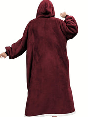 Plus Size Hooded Fleece Lounge Robe for Women