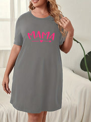 Letter & Heart Print Lounge Dress Round Neck Tee Nightdress