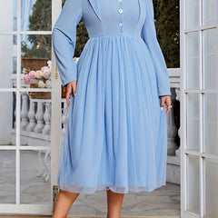 Wedding Dress Contrast Mesh Long Sleeve Midi Bridesmaid Dress