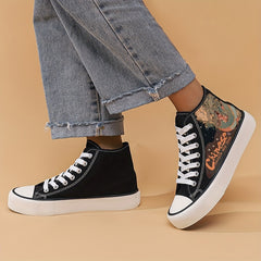 Chinese Dragon Print Flat Heighten Canvas Sneakers