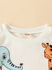 Cartoon Animals Print Boys Long Sleeve T shirt Lightweight