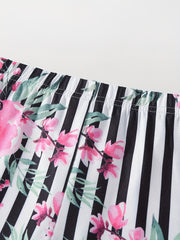Girls' Striped Flower Print Thin Casual Shorts