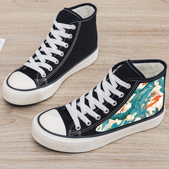 Wave Print Plush Lined Thermal Chunky Canvas Sneakers - High Top