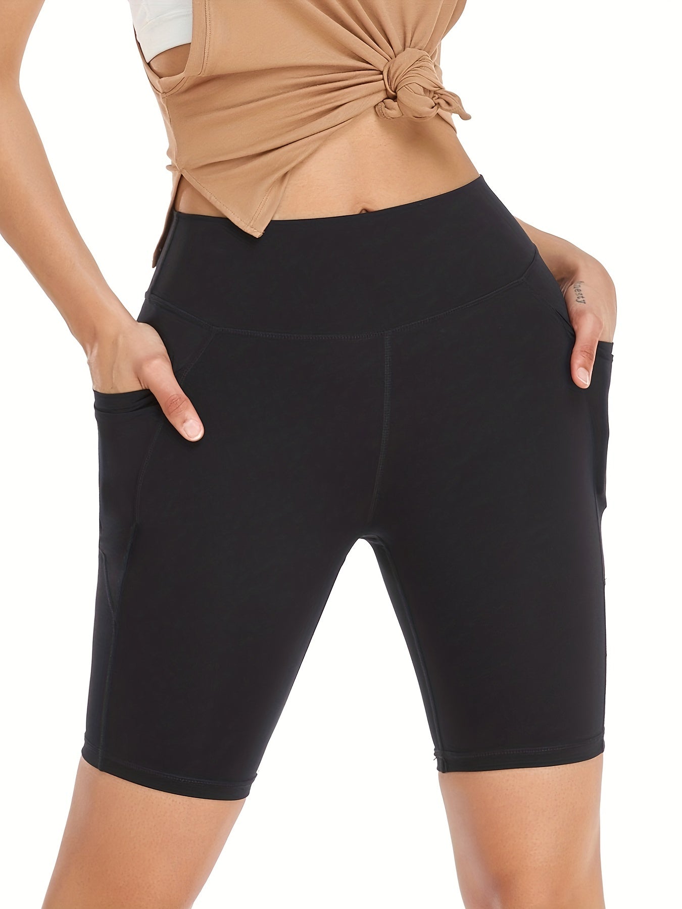 Women's Solid Sport Shorts Elastic Leggings Gym Training