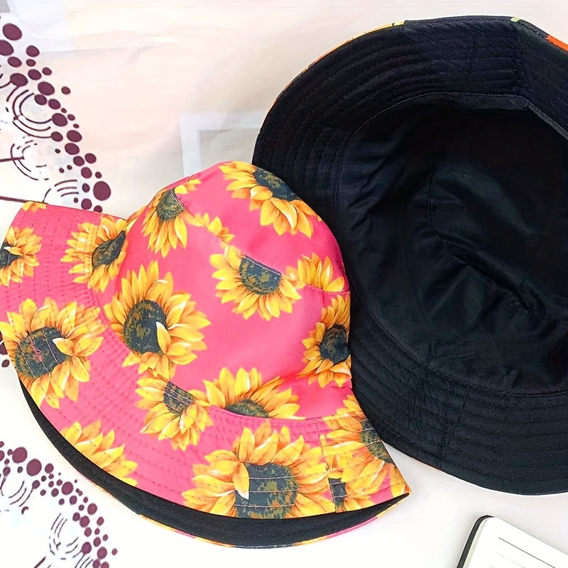 Sun Flower Print Bucket Hat Sunflower Big Brim Basin Hat