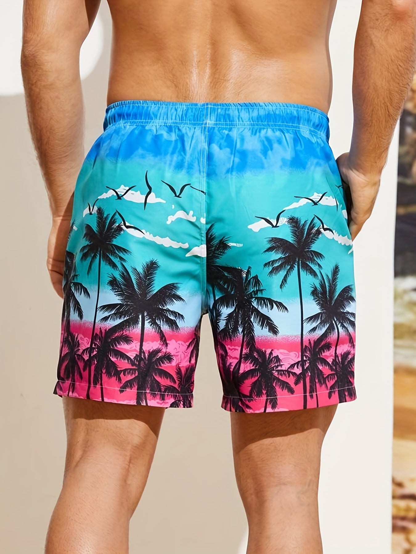 Coconut Tree Pattern Print Men's Swim Trunks Quick Dry Beach Shorts