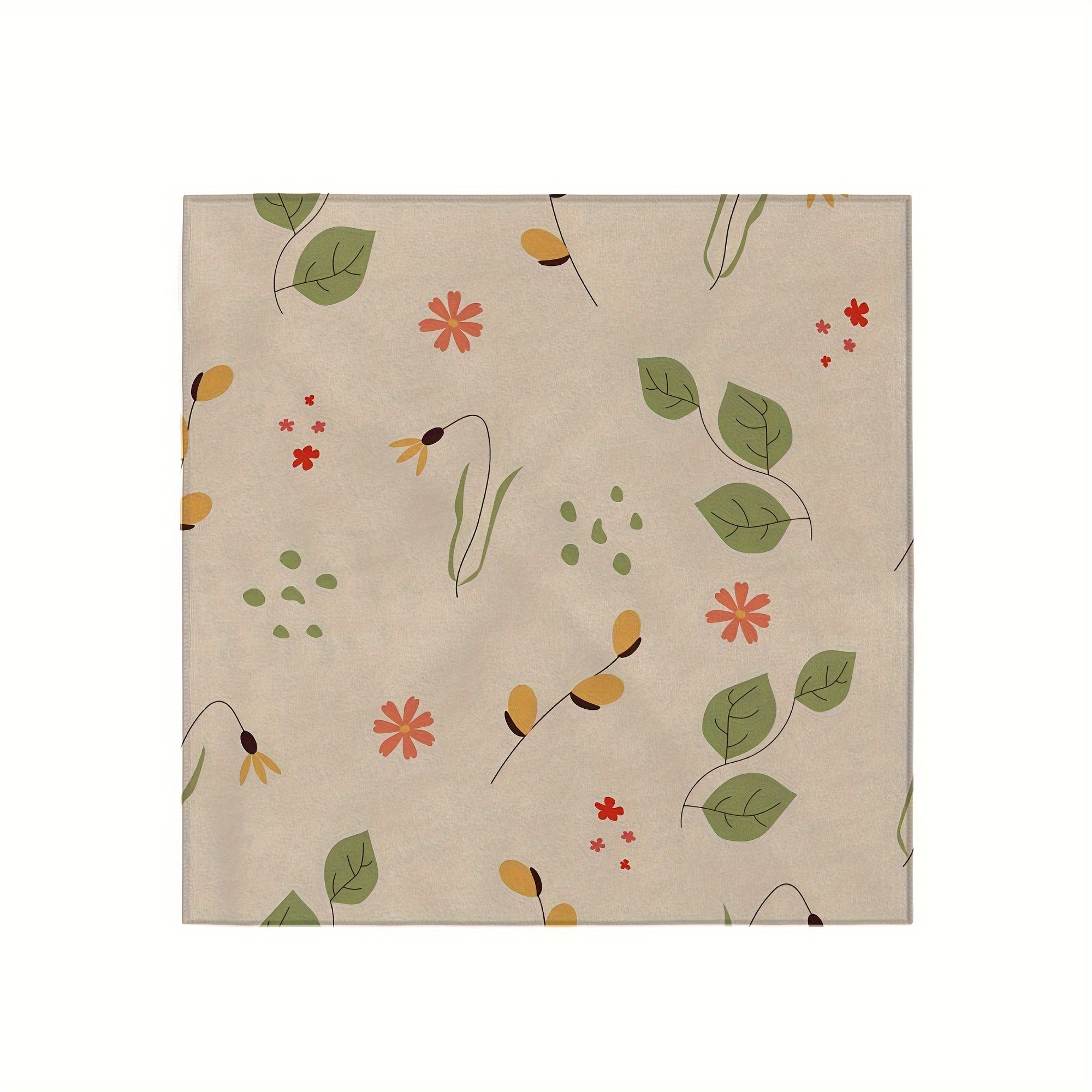 Floral Square Scarf with Green Leaves & Orange Flowers