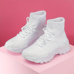 Women's Solid Sock Sneakers Lace Up Chunky Shoes