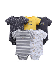 5pcs Baby Boys Casual Short Sleeve Onesie With Assorted Designs
