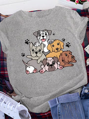Dog Print Lounge Top Short Sleeve Crew Neck Women's Sleepwear
