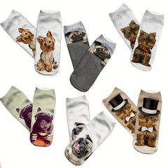 6 Pairs Dog Print Low Cut Ankle Socks Women's Stockings