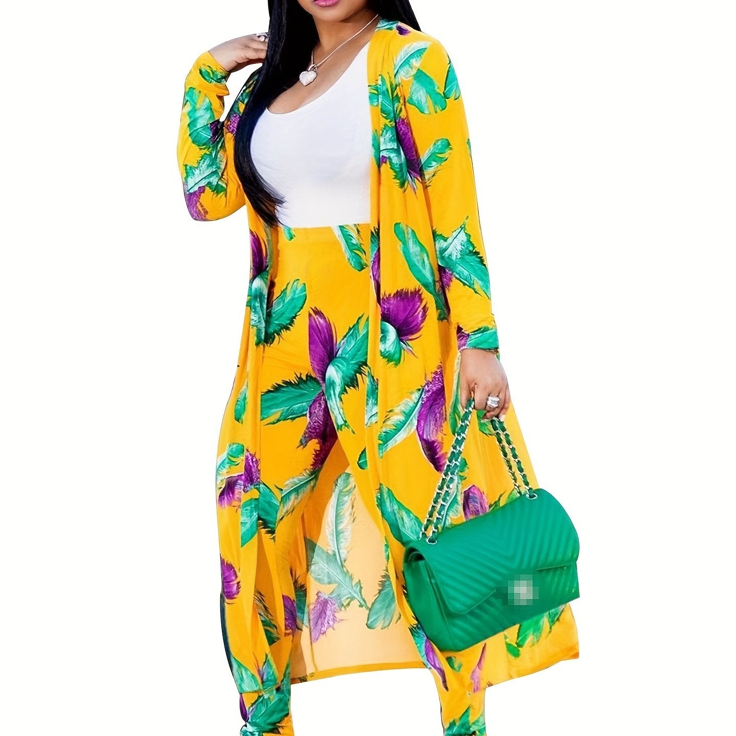 Feather Print Cover Up & Leggings Set