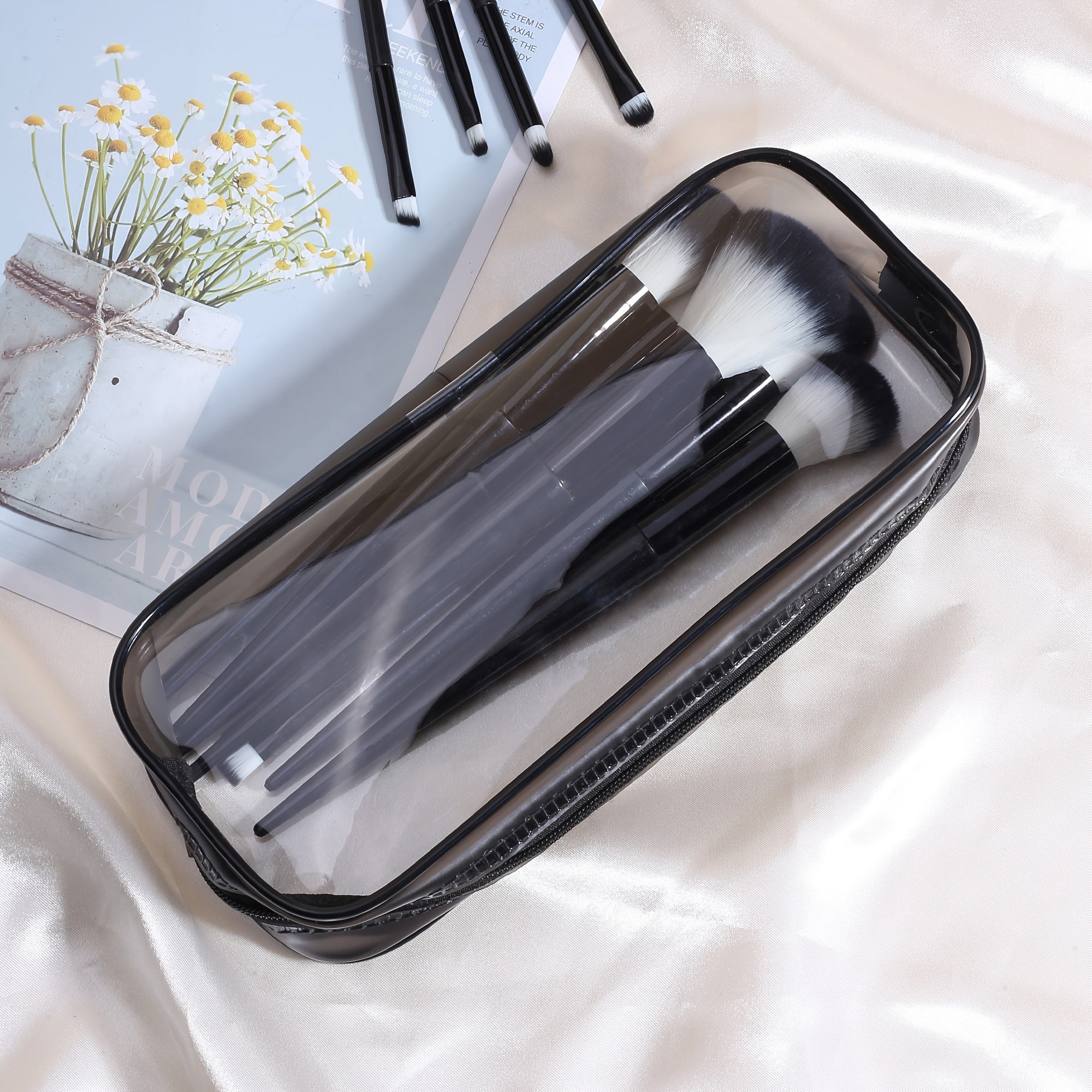 Clear PVC Makeup Pouch with Zipper for Brushes & Cosmetics